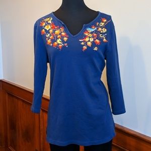 QUACKER FACTORY Large Embroidered Shirt Navy Fall